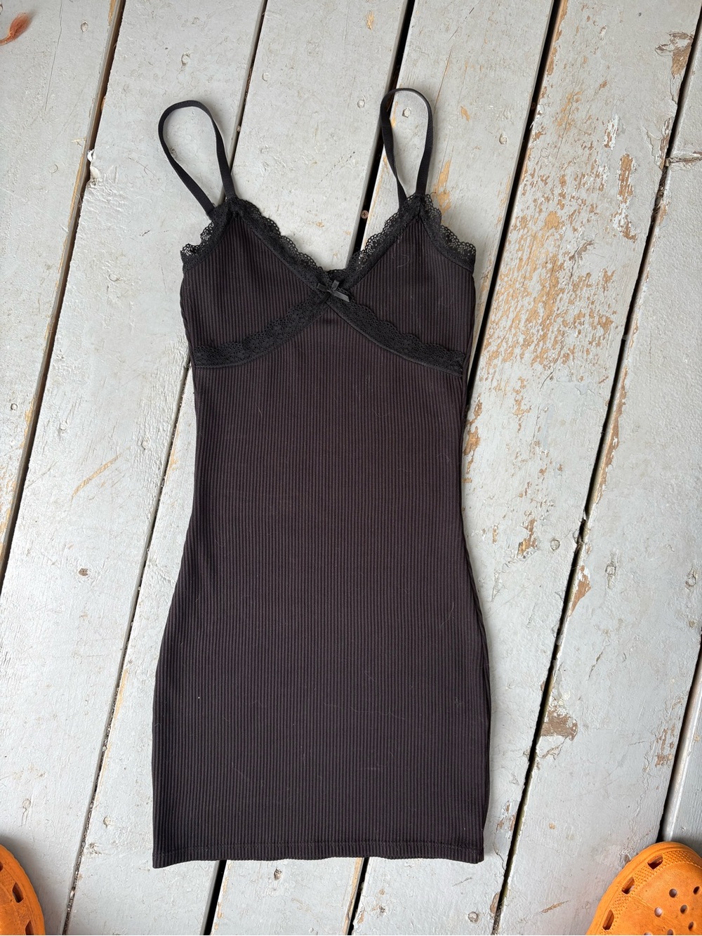 Black Lace-Trim Slip Dress